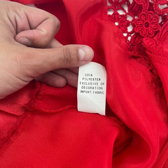 Vintage 80s 90s Crimson Red Lace Detail Cami Slip Top Large Camisole Top - Picture 7 of 8